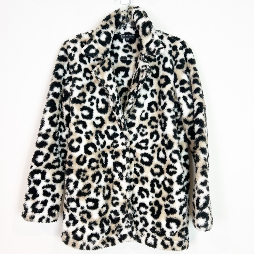 PJ SALVAGE BROWN BLACK FAUX FUR LEOPARD BUTTON FRONT JACKET WOMENS XS